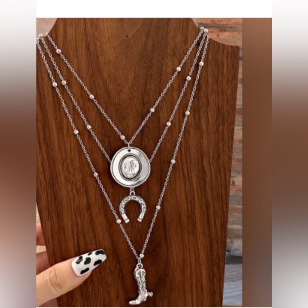 Western Necklace Layered Necklace with Charms Cowgirl Southwestern Necklace
